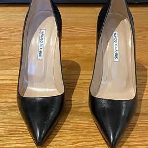 Manolo Blahnik Bb 105mm black leather pumps, size 10B, worn once!